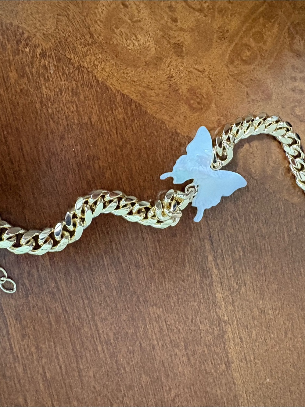 Gold Chain Bracelet with mother of pearl Butterfly Charm